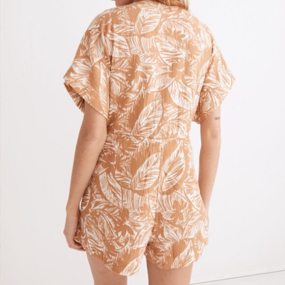 Madewell Lightestspun Drawstring Cover-Up Romper in Palm Leaves Women's Medium - Picture 3 of 16